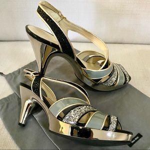 RARE MIU MIU Collection Gold Mirror Metallic Heels, 39.5
